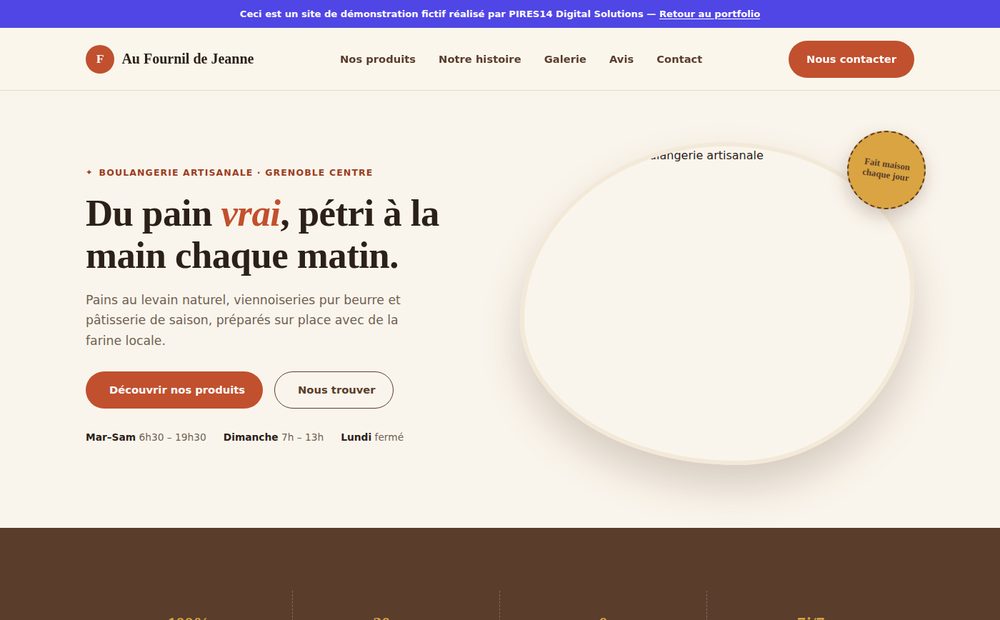 Aperçu de la démo site vitrine pour boulangerie